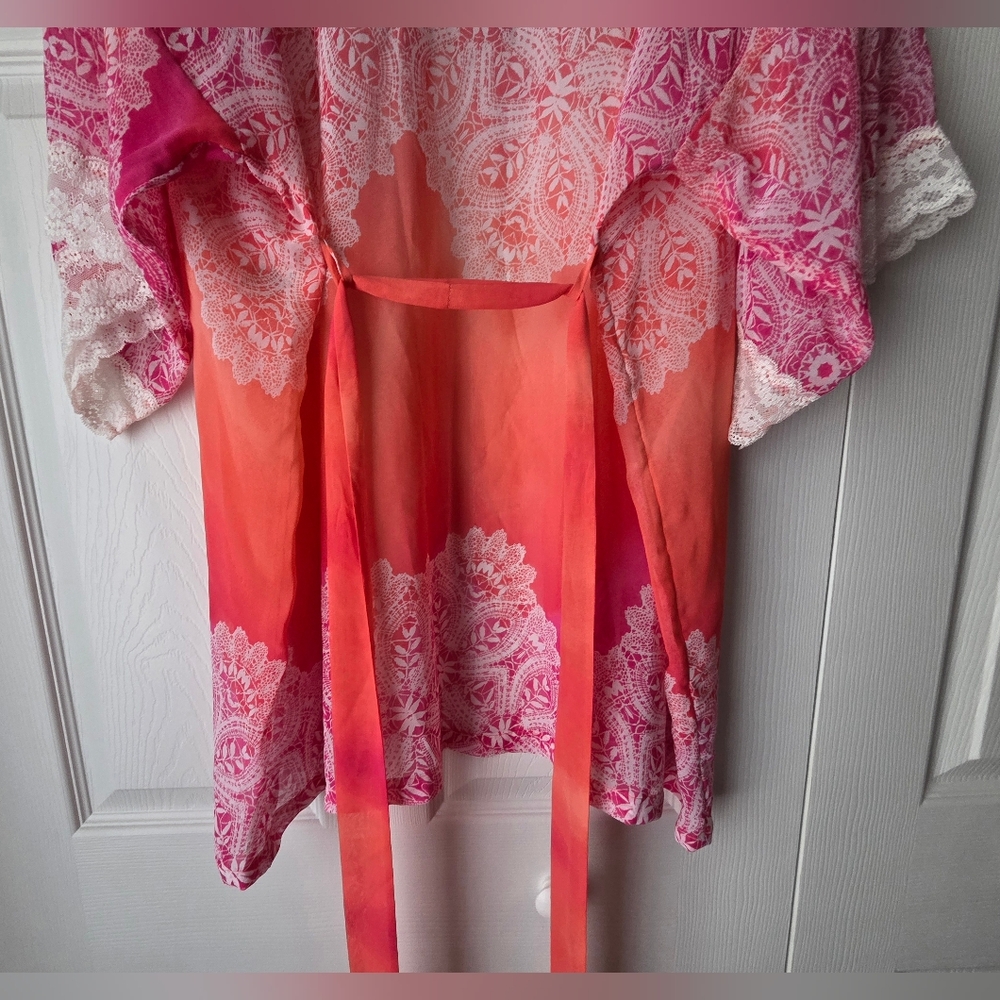 In Bloom Bohemian Light Weight Tye Dye Lace Ruffled Robe Size XL - Picture 11 of 14